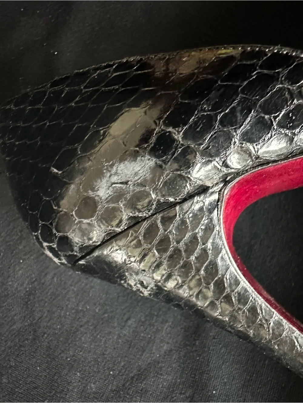 Bruno Magli Black Snakeskin Peep-Toe Heels with Red Heel Detail made in Italy 9